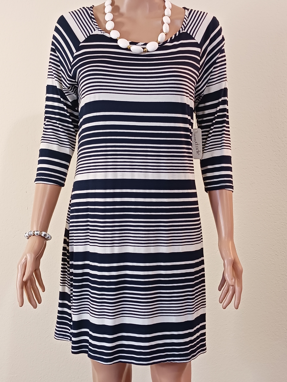 Nautical Womens Navy and White Striped Dress / Comfort / Cabincore/ Sz S